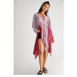 Free People Blanca Maxi Top Dress Adjustable Halter Tie Print Red Purple